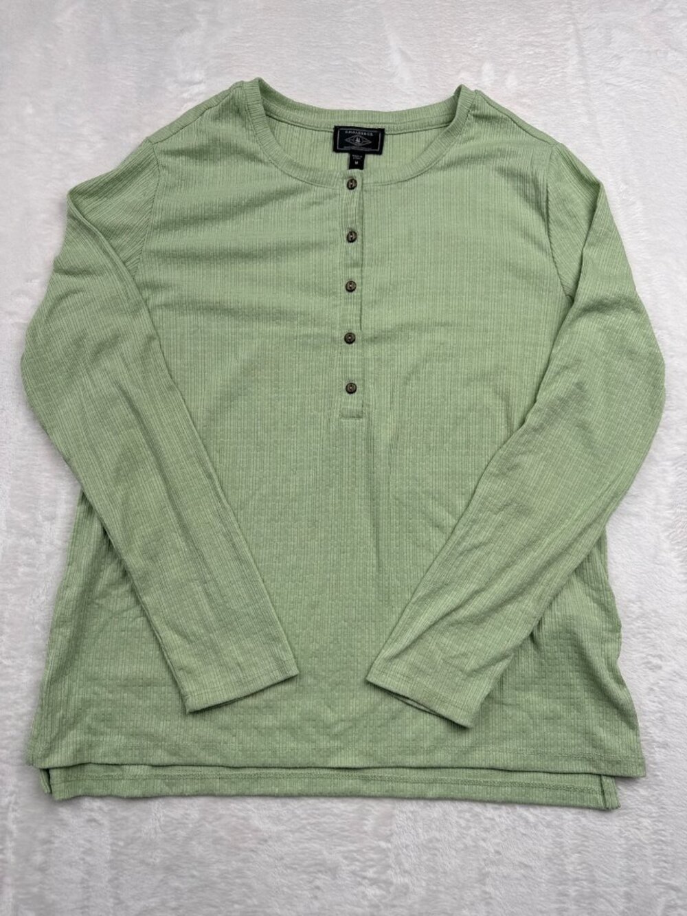 G.H. Bass & Co. Womens Sage Green Henley Long Sleeve Shirt Ribbed Knit Size M